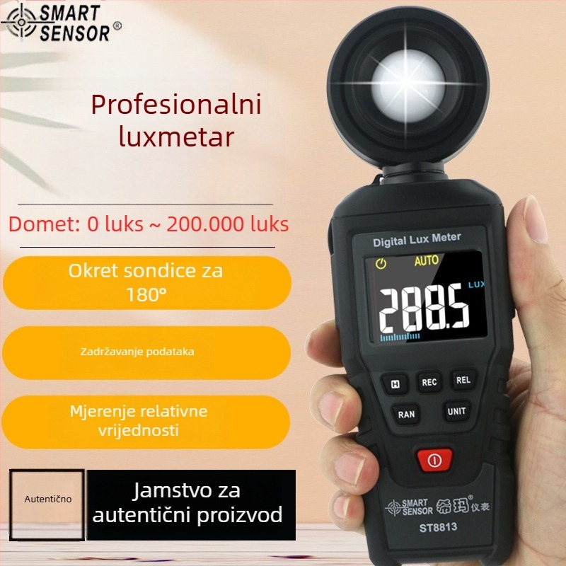 SmartSensor St8813 ručni luxmetar — profesionalni digitalni zaslon, visoka točnost mjerenja osvjetljenja, mjerenje svijećne svjetlosti, napajanje s 3x AAA baterija