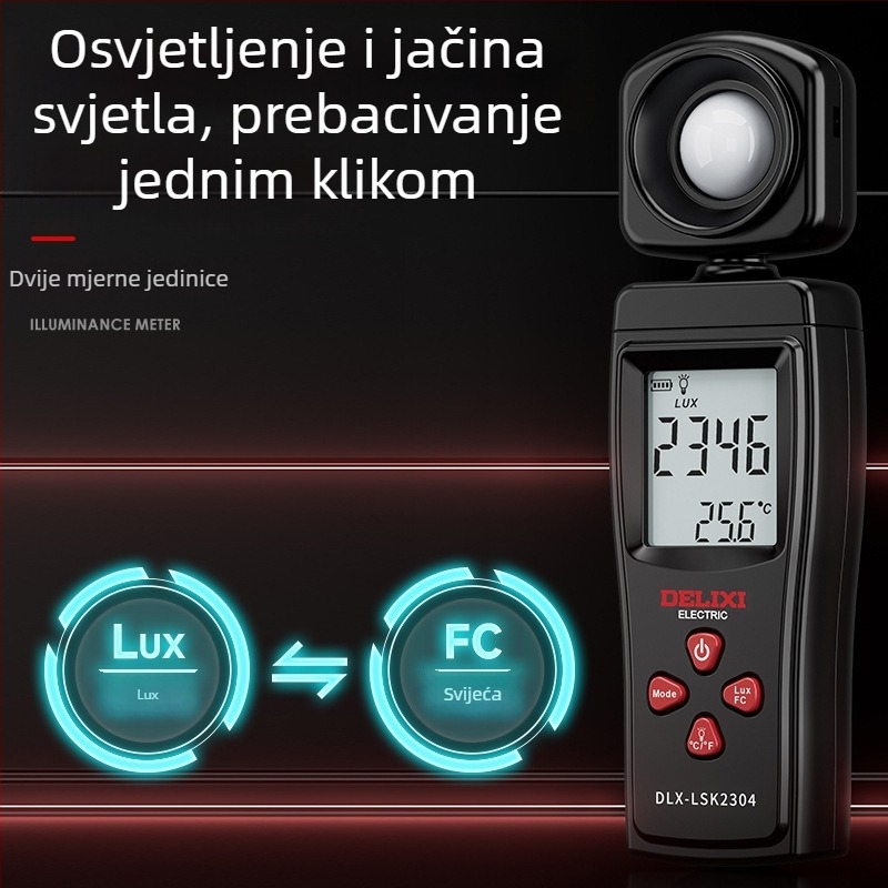 Delixi Electric Digitalni mjerač osvjetljenja s integriranim automatskim rasponom, digitalnim zaslonom, elektronički fotometar, ručni mjerač svjetla