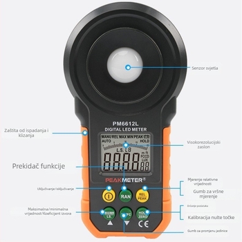 Digitalni prijenosni luxmeter, visoka preciznost, digitalni zaslon, za istragu požara i nadzor