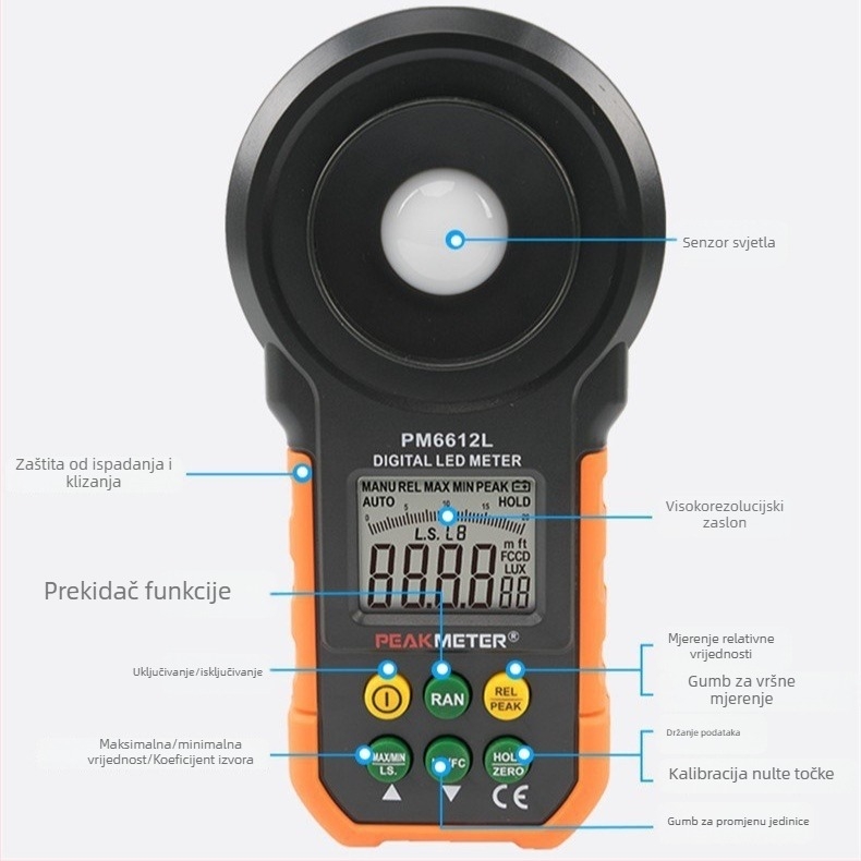 Digitalni prijenosni luxmeter, visoka preciznost, digitalni zaslon, za istragu požara i nadzor