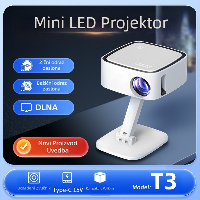 Toprecis T3 prijenosni projektor s Pan/Tilt, 720P, 80 ANSI, 30W, kompatibilan s powerbankom