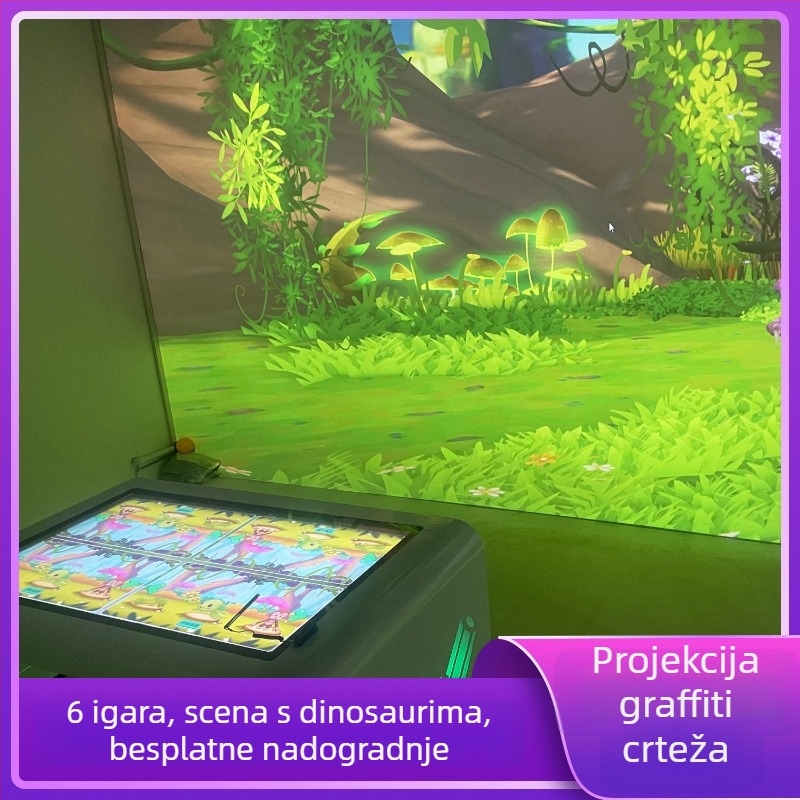 Interaktivna projekcija crtanja na zidu i podu za dječji muzej znanosti i tehnologije – višekorisnička holografska projekcija, rezolucija 1024x768, jasnost 3300 lumena, objektiv 0.8, snaga 350W, napon 220V
