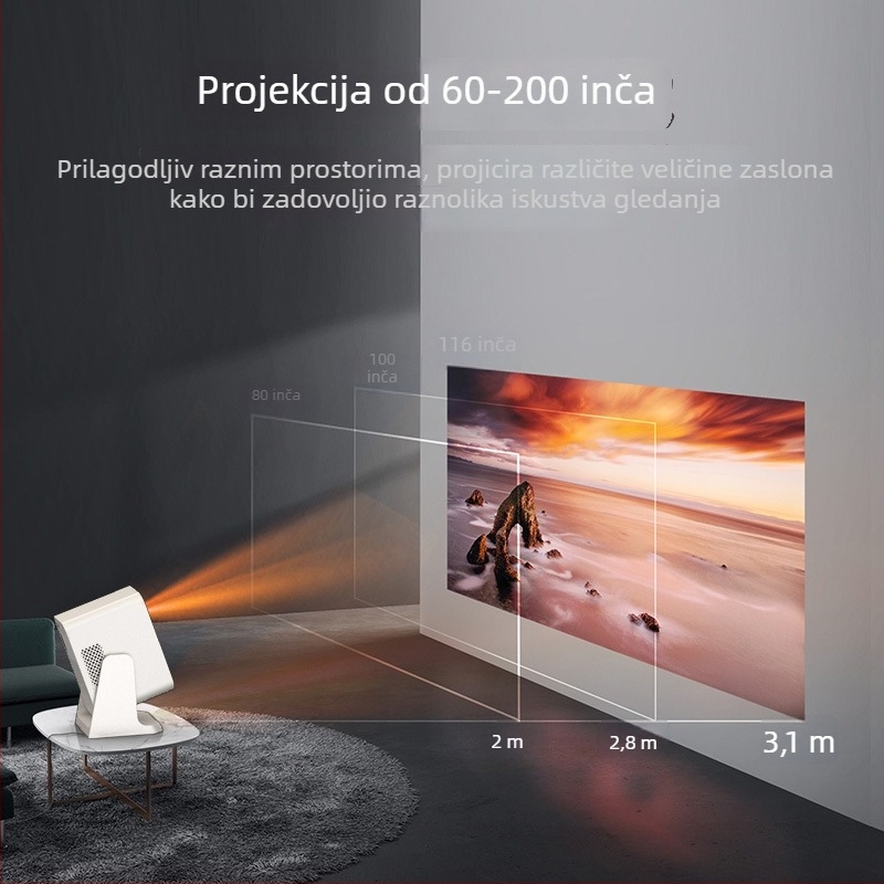 Prijenosni projektor 1080P, visoke jasnosti za kućno kino, ured i nastavu, pametan