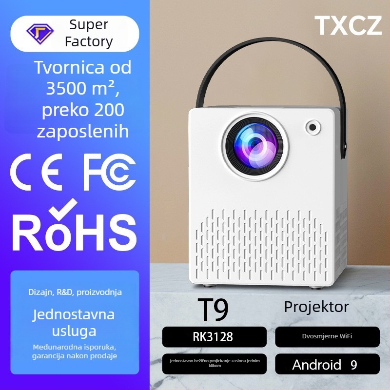 Prijenosni projektor Crystal Projection YP580 s bežičnom projekcijom i USB-om, rezolucija 1280x720, jačina svjetla 230, prednja projekcija, težina 1,5 kg