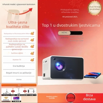 P2 novi model projektor za spavaću sobu i kućni ured, 1080p pametni HD projektor za projekciju na bijelu stijenu, Wi‑Fi i kompatibilan s pametnim telefonom, 100-inčni zaslon