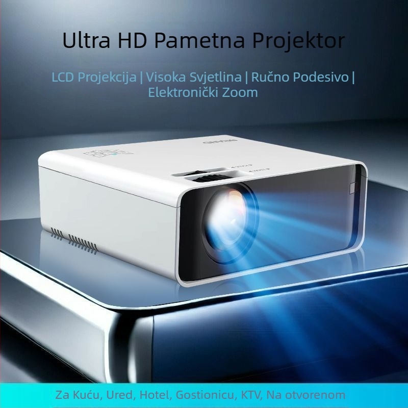 Projektor za spavaću sobu - Ultra HD, mogućnost povezivanja s telefonom, projekcija na zid, za studentski dom