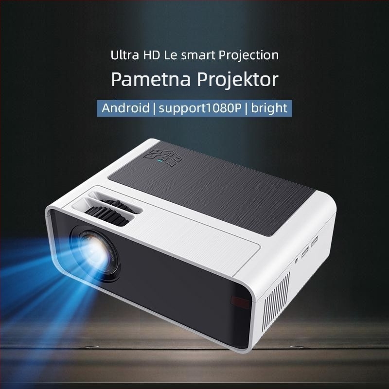 Projektor za spavaću sobu - Ultra HD, mogućnost povezivanja s telefonom, projekcija na zid, za studentski dom