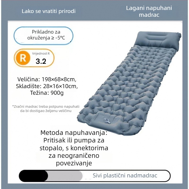 Sklopiva vanjska nafukiva podloga za kampiranje, vodootporna, dizajn jaje-gnijezdo, za jednu osobu