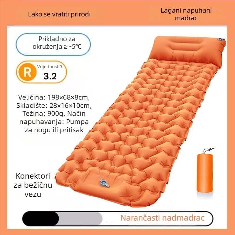 Sklopiva vanjska nafukiva podloga za kampiranje, vodootporna, dizajn jaje-gnijezdo, za jednu osobu