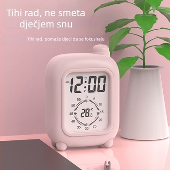 Mini vizualni timer alarm za djecu u obliku kufra – LCD zaslon, vrijeme/temperatura/datum, alarm, odbrojavanje, 24-satni i tjedni prikaz, vanjsko napajanje