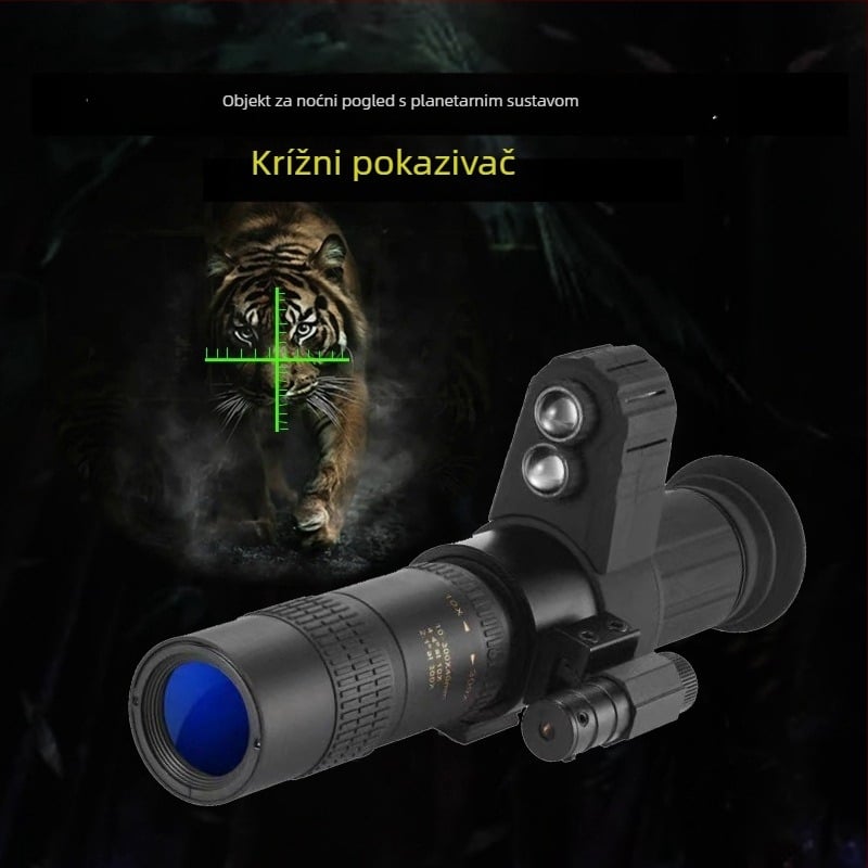 Noćna infracrvena kamera s križnim ciljem i zum teleskopom — 8–24x povećanje, objektiv 4,5 cm, domet 200 m, težina 0,5 kg, napajanje 5V