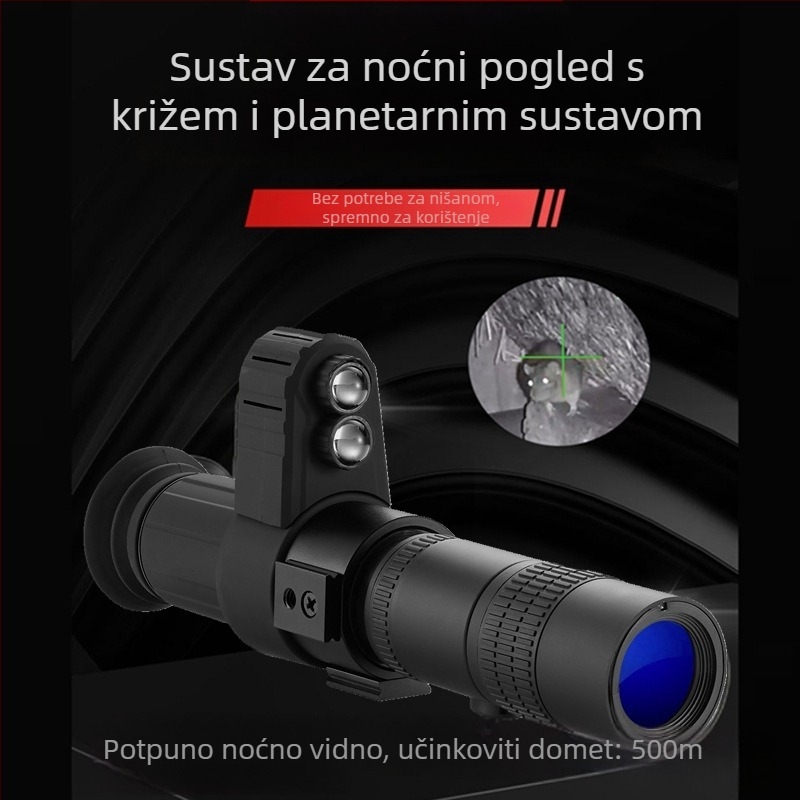 Noćna infracrvena kamera s križnim ciljem i zum teleskopom — 8–24x povećanje, objektiv 4,5 cm, domet 200 m, težina 0,5 kg, napajanje 5V
