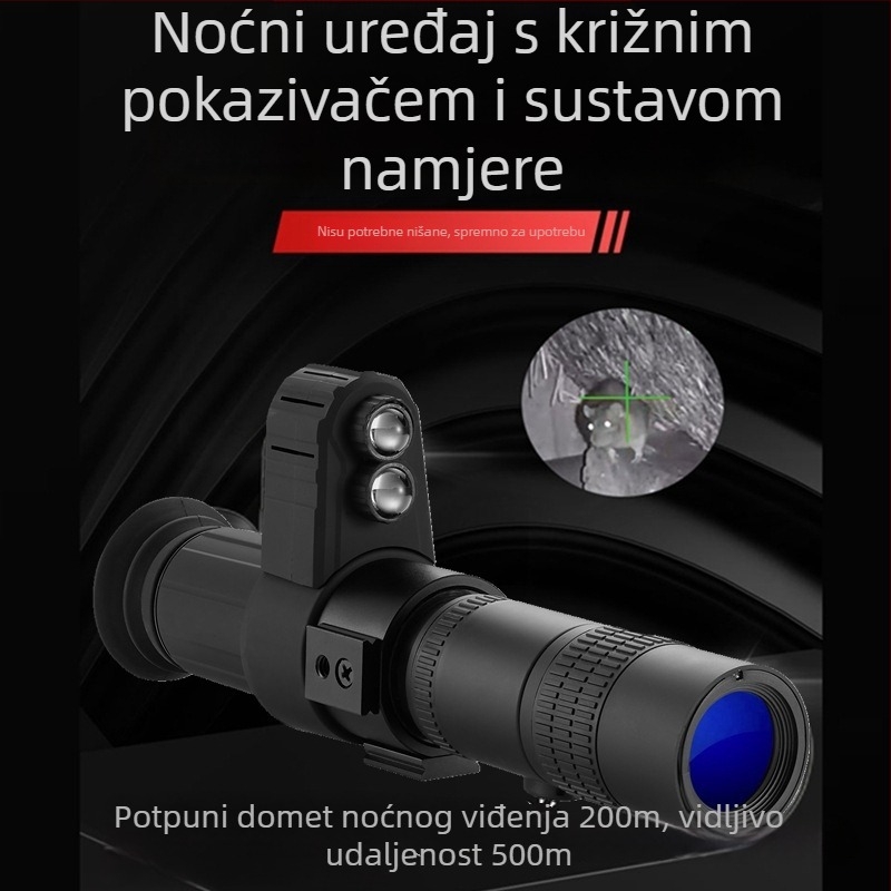 Noćna infracrvena kamera s križnim ciljem i zum teleskopom — 8–24x povećanje, objektiv 4,5 cm, domet 200 m, težina 0,5 kg, napajanje 5V