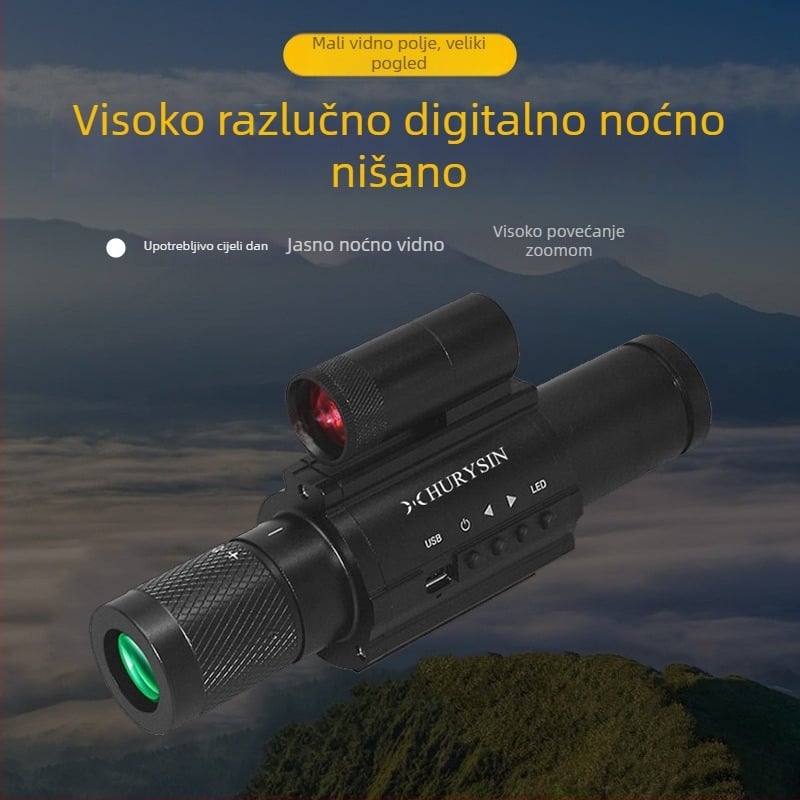 Monokularni infracrveni noćni nišan s pomičnim križem, domet 500 m, dnevno/noćno korištenje, poboljšanje noćnog vida