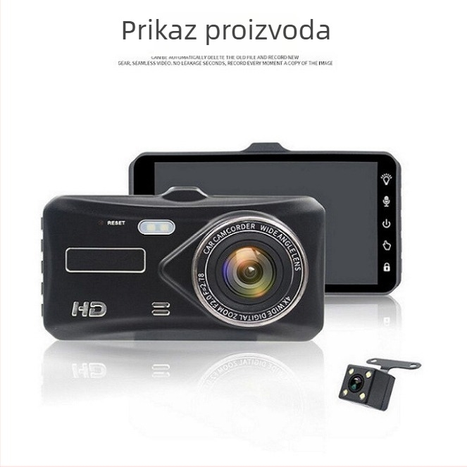 DVR za automobil s dvostrukom lećom, 1080p prednji/stražnji video, HD noćni vid, slika za vožnju unazad, ciklično snimanje, 5 MP fotografija