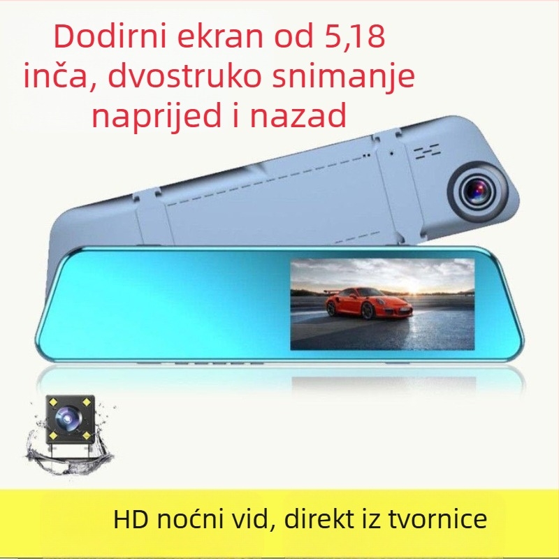 Automobilski DVR s ogledalom za retrovizor, zvjezdano noćno snimanje, dvostruka kamera 1080p, zaslon na dodir 4,3 inča, kut snimanja 170°