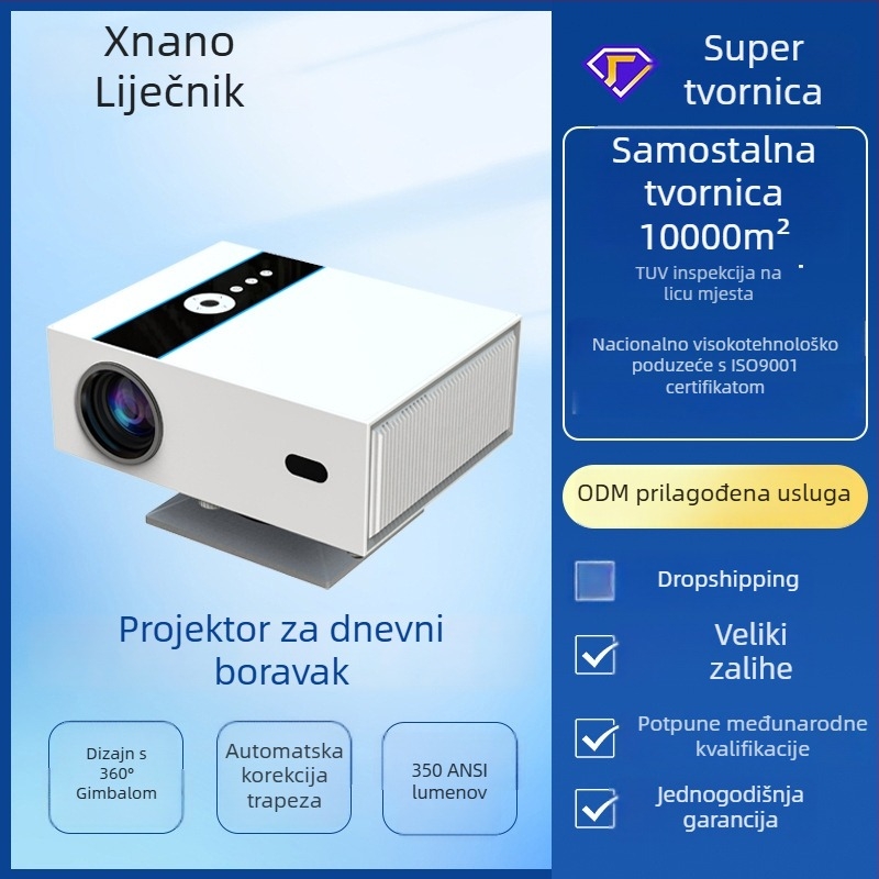 Edukacijski konferencijski projektor s 360° podesivim gimblom, automatskim fokusom i izbjegavanjem prepreka, 1080P, 350 ANSI