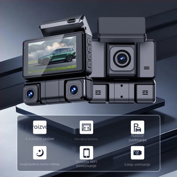 Smart WiFi auto registrator, 4-kanalni s četiri leće, prednja i stražnja snimka, 3,0-inčni zaslon, 1600P, kut snimanja 170°