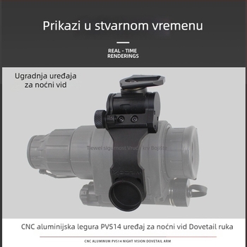 Držač PVS-14 za noćno infracrveno viđenje – J-rameni nosač i zakrivljeni rameni, CNC aluminijska legura, dovetail most, 0,08 kg