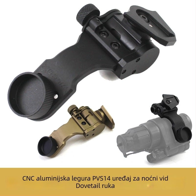 Držač PVS-14 za noćno infracrveno viđenje – J-rameni nosač i zakrivljeni rameni, CNC aluminijska legura, dovetail most, 0,08 kg