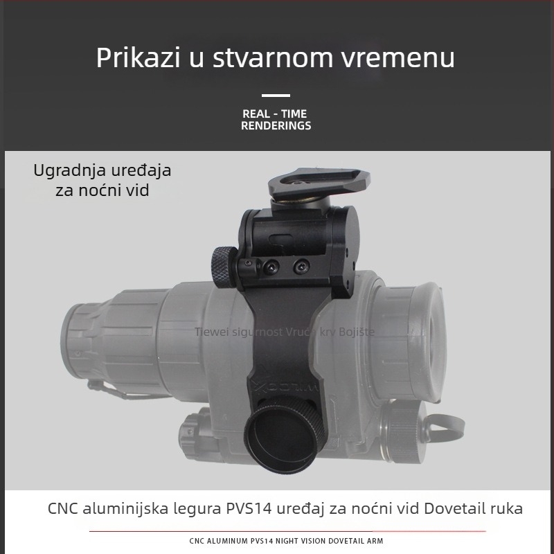 Držač PVS-14 za noćno infracrveno viđenje – J-rameni nosač i zakrivljeni rameni, CNC aluminijska legura, dovetail most, 0,08 kg