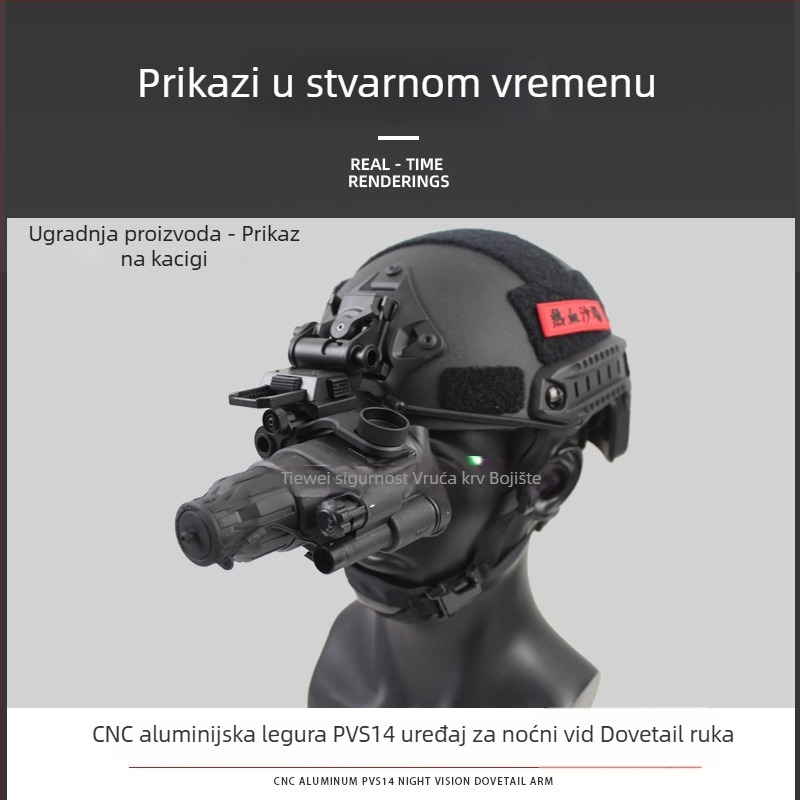 Držač PVS-14 za noćno infracrveno viđenje – J-rameni nosač i zakrivljeni rameni, CNC aluminijska legura, dovetail most, 0,08 kg
