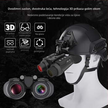 Nosivi infracrveni noćni binokular s 8x digitalnim zumom, 25 mm objektiv, dvostruka 1.4" TFT ekran, 2600 mAh baterija