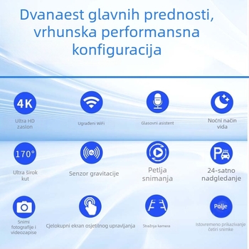 4K DVR za retrovizor s četvero-objektivnim sustavom, 360° ADAS, BSD, nadzor parkiranja, Wi-Fi i pametna aplikacija