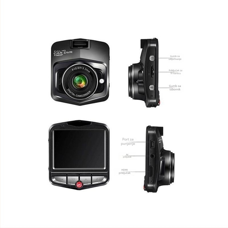 Dvostrani automobilni dash cam – prednja i stražnja kamera, 1080P, 2,4" ekran, 150° širok kut, parkiranje, ciklično snimanje, vakuumski držač