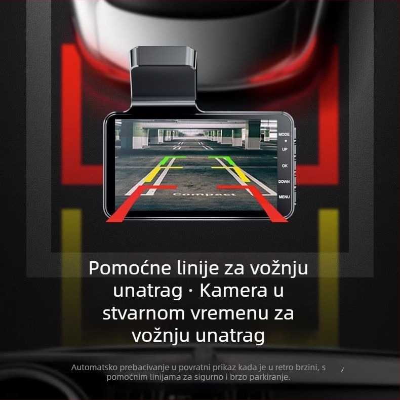 Automobilska dash kamera s prednjim i stražnjim dvostrukim snimanjem, 4K noćno snimanje, 170° široki kut, 2160p video, instalacija bez alata