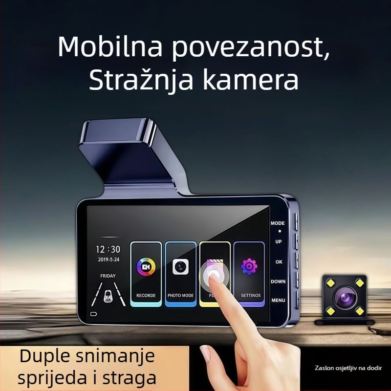 Automobilska dash kamera s prednjim i stražnjim dvostrukim snimanjem, 4K noćno snimanje, 170° široki kut, 2160p video, instalacija bez alata