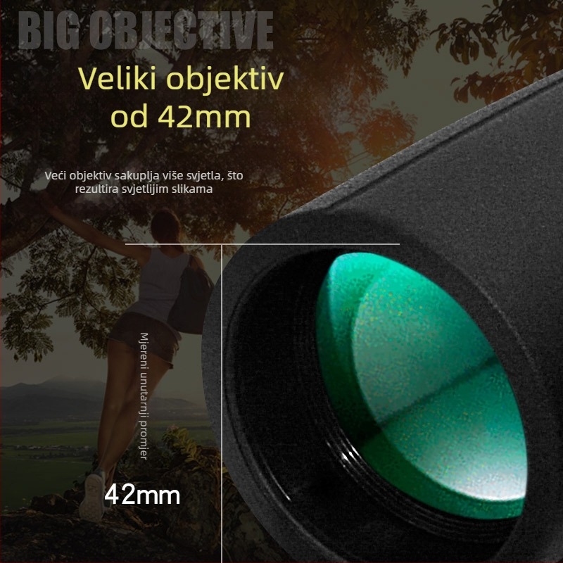 Binokularni 12x42, vidno polje 303 ft/1000 yd, izlazna zenica 4,2 mm, udaljenost oka 15 mm