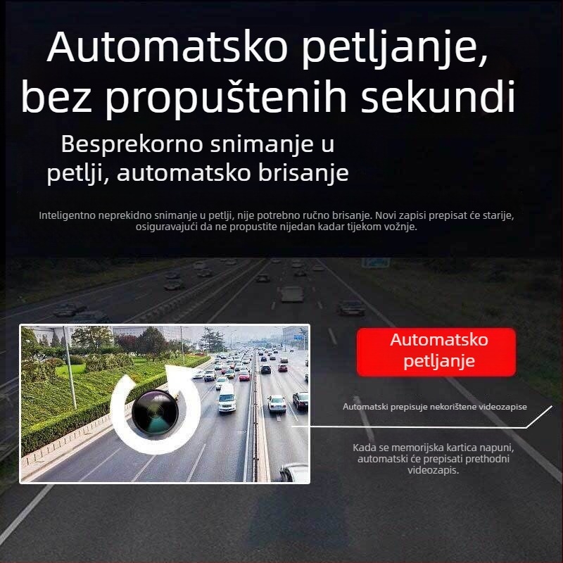 4-inčna automobilska dash kamera, HD 1296p noćni vid, prednja i stražnja dvostruka snimka, 24-satno parkiranje nadzor, DVR