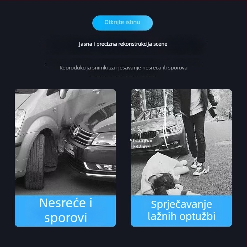 Auto dash cam s prednjim i stražnjim dvostrukim snimanjem, 1080p, noćni način, 140° kut gledanja, 15 dana pohrane