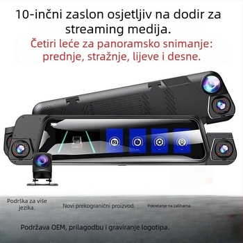 Auto dash cam s četiri kamere: prednja, lijeva, desna i stražnja, Wi‑Fi, 9,66-inčni puni zaslon, 1080p noćni video, snimanje vožnje