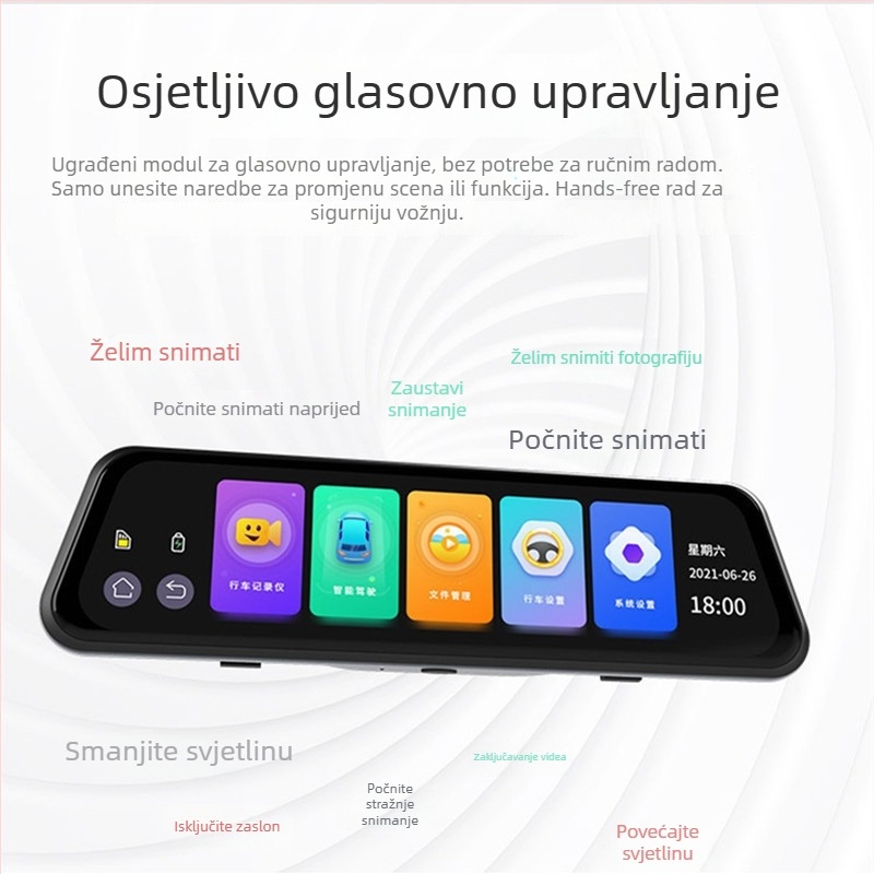 4K dvostruko snimanje ogledalne stražnje kamere s noćnim vidom, glasovno upravljanje ADAS i WiFi – prednji i stražnji snimak, 170° kut