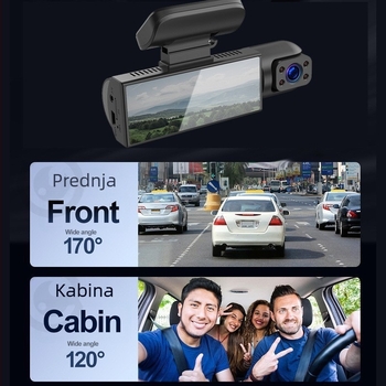 Nova 2K auto kamera s tri leće – prednji i unutarnji snimak, široki kut noćnog vida, Wi-Fi