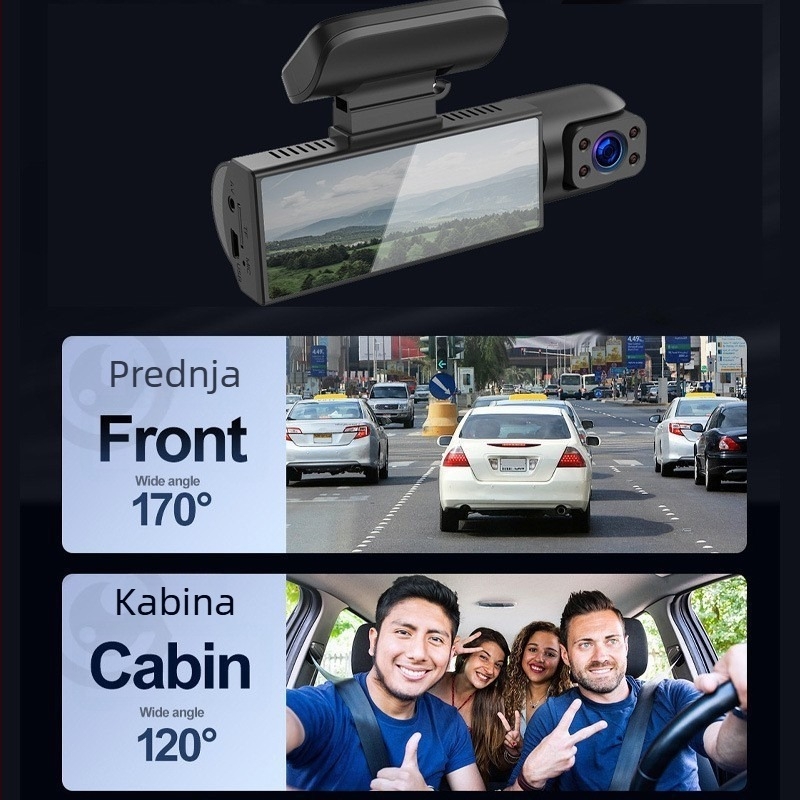 Nova 2K auto kamera s tri leće – prednji i unutarnji snimak, široki kut noćnog vida, Wi-Fi