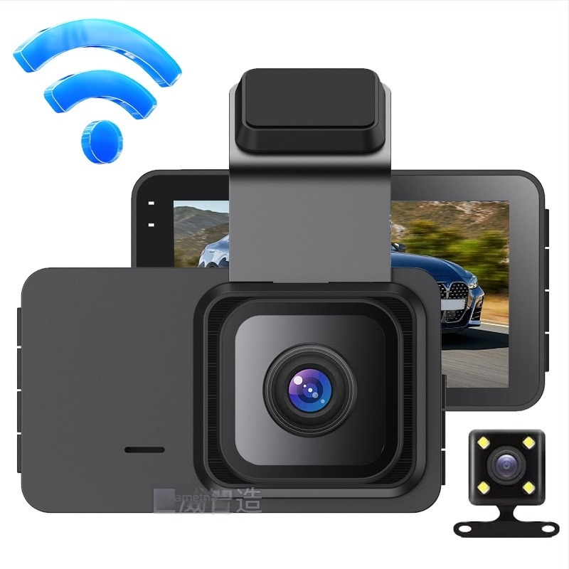 Prednja i stražnja dvostruka dash cam s WiFi, 1080P HD noćno snimanje, 140° kut gledanja, 5 MP senzor