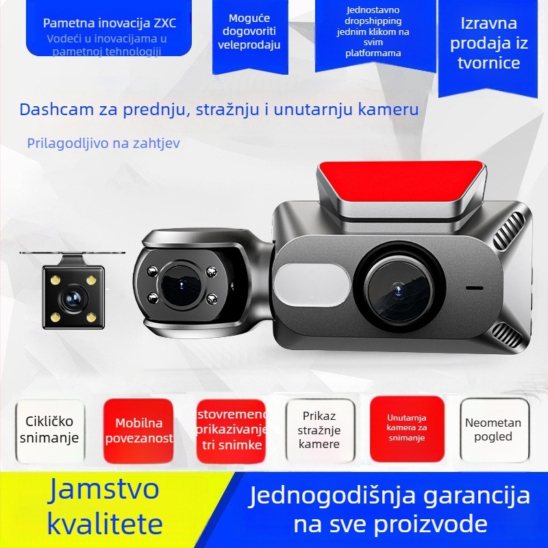 Dash kamera za automobil s APP, 170° kut, 1080p, Wi‑Fi, petljasto snimanje, montaža na prednje staklo