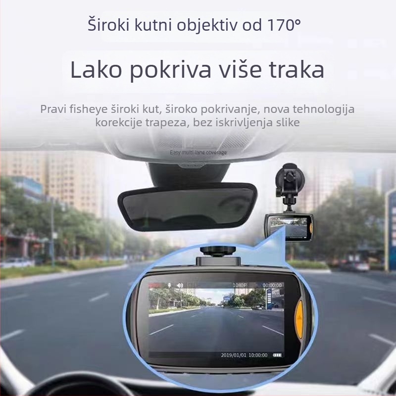 Širokokutni automobil DVR s prednjom i stražnjom snimkom (cikličko snimanje, 1080p, 170°, noćni vid)
