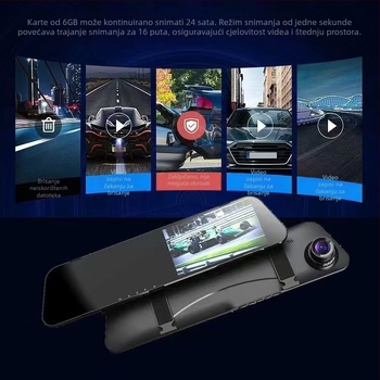 Dvostruka automobilska kamera s dodirnim zaslonom, prednje i stražnje snimanje, 1080p, 170° kut gledanja, Wi-Fi