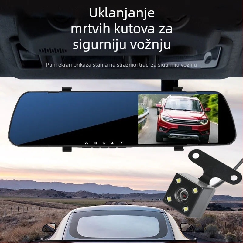 Dvostruka automobilska kamera s dodirnim zaslonom, prednje i stražnje snimanje, 1080p, 170° kut gledanja, Wi-Fi
