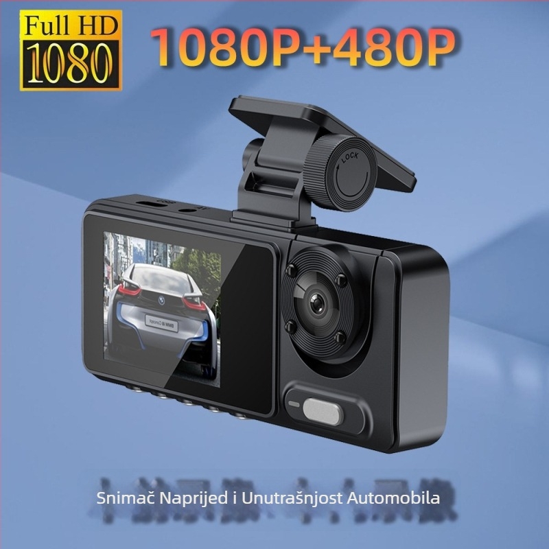Dash kamera s tri objektiva, 1080p snimanje, 170° kut gledanja, GPS praćenje, Wi‑Fi