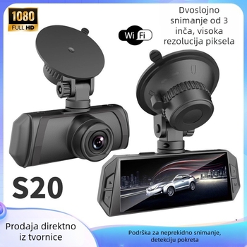 Autos DVR s prednjim i stražnjim snimanjem, 1080p, kut gledanja 140°, ciklično snimanje, USB/AV sučelje