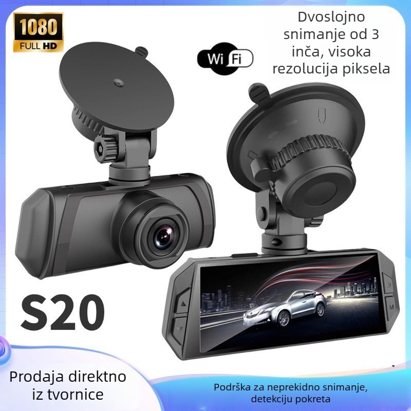 Autos DVR s prednjim i stražnjim snimanjem, 1080p, kut gledanja 140°, ciklično snimanje, USB/AV sučelje