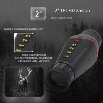 Monokularni uređaj za noćni vid, 8x povećanje, 25 mm objektiv, domet noćnog vida 300 m, težina 240 g, napajanje 3.7 V