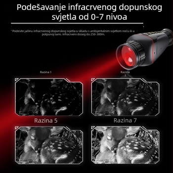 Monokularni uređaj za noćni vid, 8x povećanje, 25 mm objektiv, domet noćnog vida 300 m, težina 240 g, napajanje 3.7 V