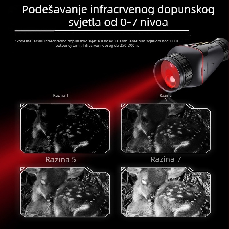 Monokularni uređaj za noćni vid, 8x povećanje, 25 mm objektiv, domet noćnog vida 300 m, težina 240 g, napajanje 3.7 V