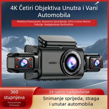Cheba e-road 4K+ četverokanalna dash cam s 360° panoramom naprijed i unutar vozila, 3,0-inčni zaslon, nadzor parkiranja, poboljšano noćno vidjenje